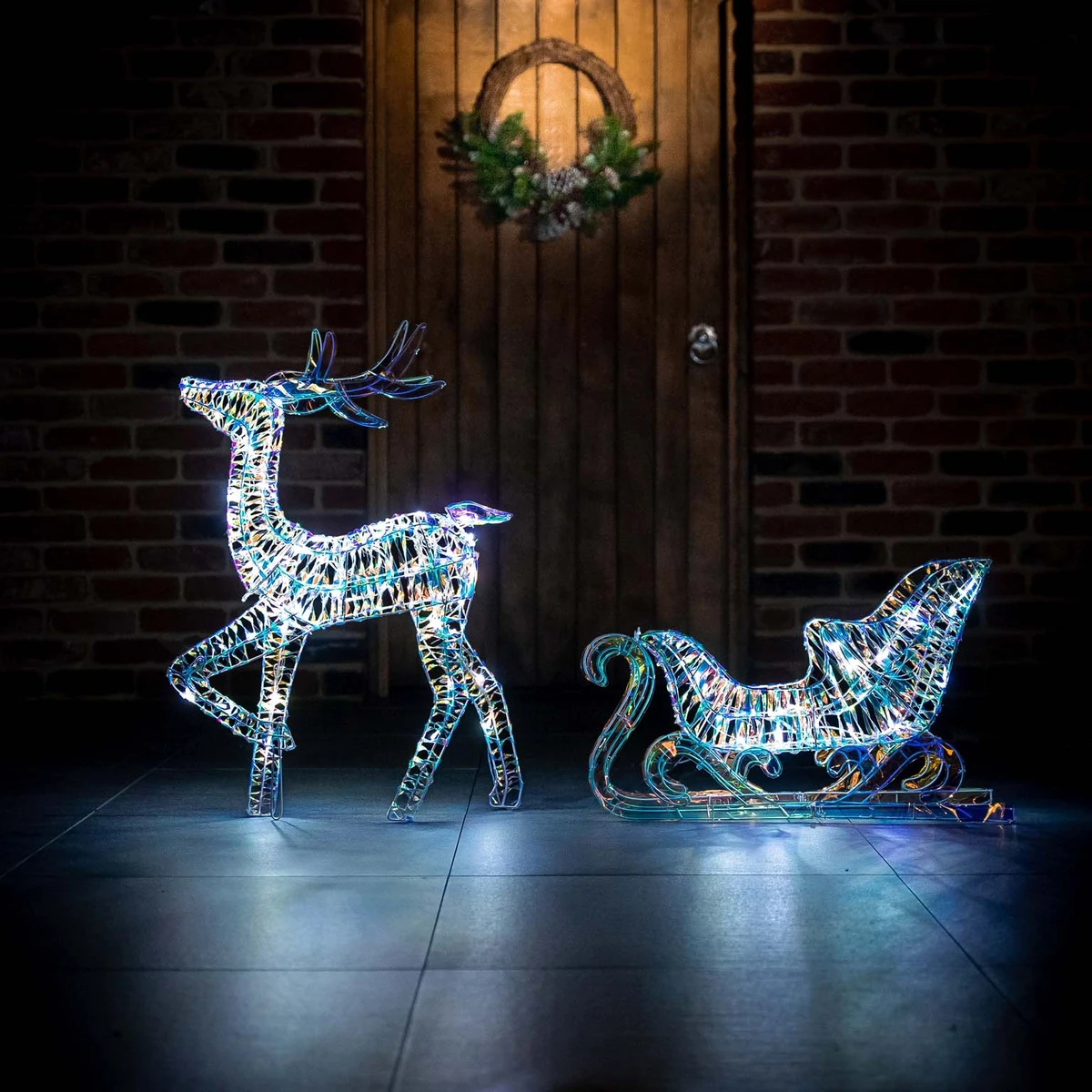 LED Iridescent Reindeer & Sleigh - White - 85cm - image 2