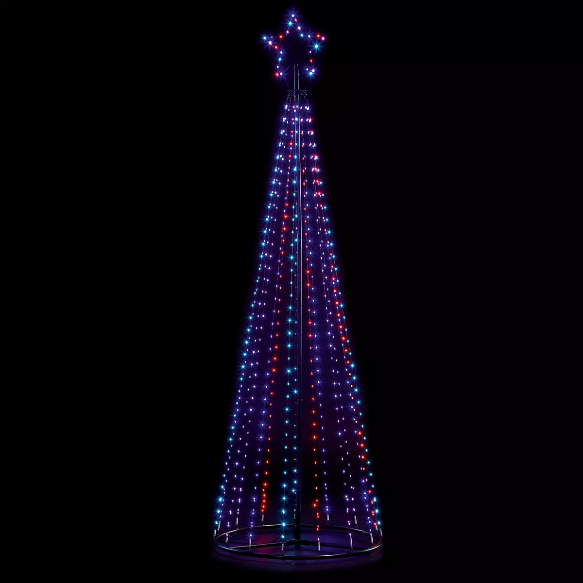 LED Pinwire Pyramid Tree - Rainbow - 2.1m