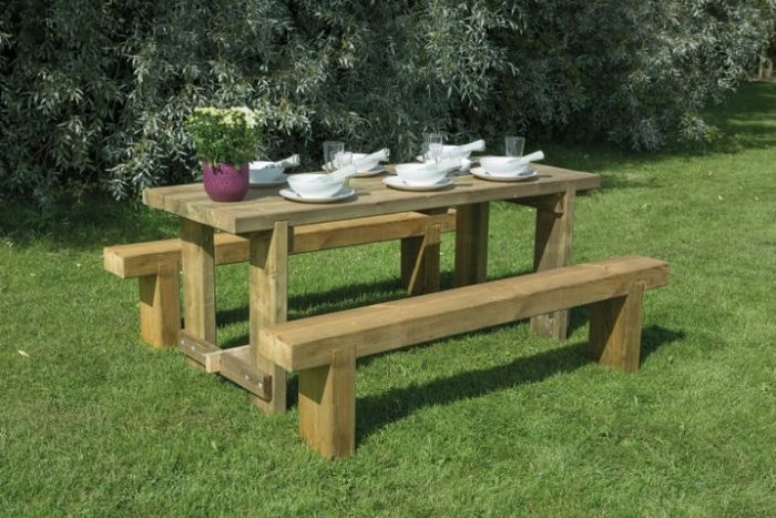 Refectory Table and Sleeper Bench Set - 1.8m - image 1